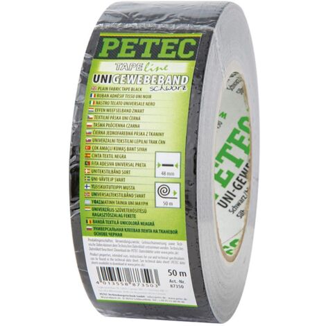 Petec Uni Gewebeband 50 m x 48 mm Schwarz