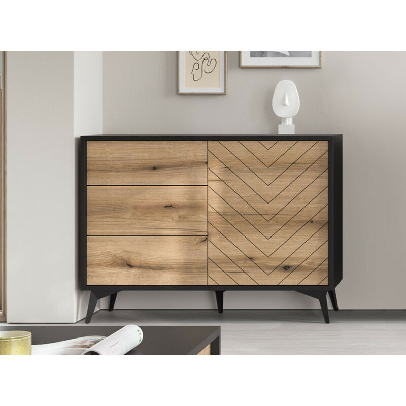 Bestmobilier - Peter - buffet bas - bois et noir - 104 cm - style industriel