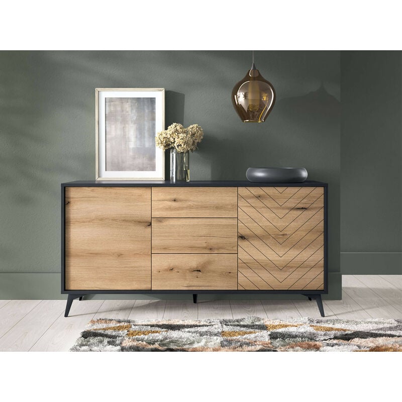 Bestmobilier - Peter - buffet bas - bois et noir - 154 cm - style industriel - bois / noir