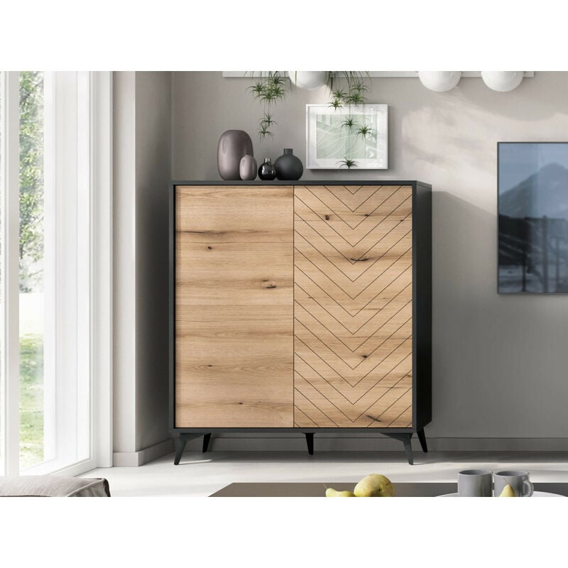 Peter - buffet haut - bois et noir - 104 cm - style industriel