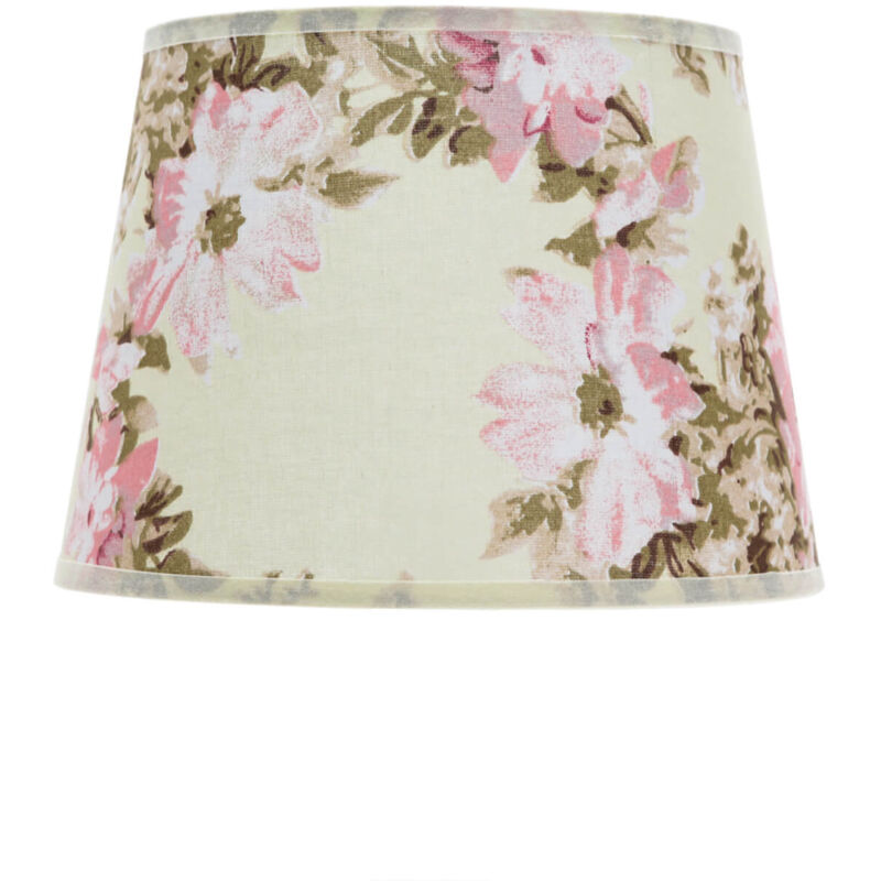 Abat-jour avec motif floral en tissu écru et rose au style campagnard pour lampes de table avec culot E14 - Ecru, Rose