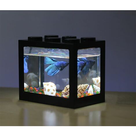 Petit aquarium en or Betta Aquarium Table d'aquarium ornementale en plastique transparent Aquarium en acrylique Petite table Produits écologiques Noir