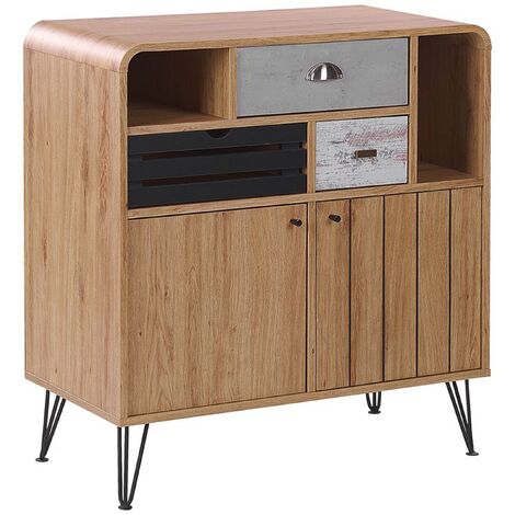 Petit Armoire Moderne composé de Trois Tiroirs et Deux Portes en Panneau à Particue de Bois Laminé et Plaqué Beliani - Bois clair