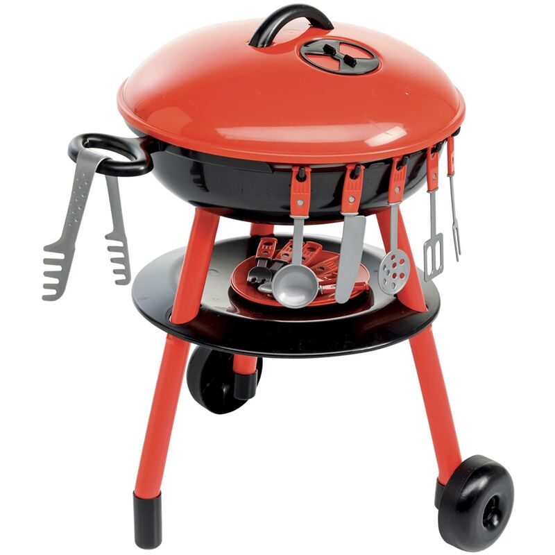 Petit barbecue charbon 50cm. junior – Romy – Barbecue en plastique. jouet avec accessoires - Noir et rouge