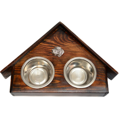 Petit basset griffon vendéen, Basset griffon vendéen - supporto in legno con ciotole per cani, ciotole decorative per cani, un regalo per l'adozione di un cane di Art-Dog