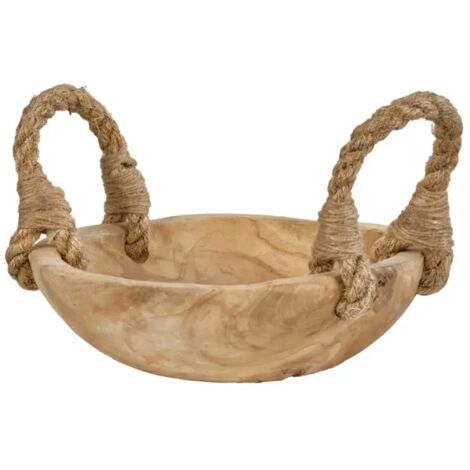 Petit bol 27 cm en bois de teck avec anses en corde de jute - ALAMO 01