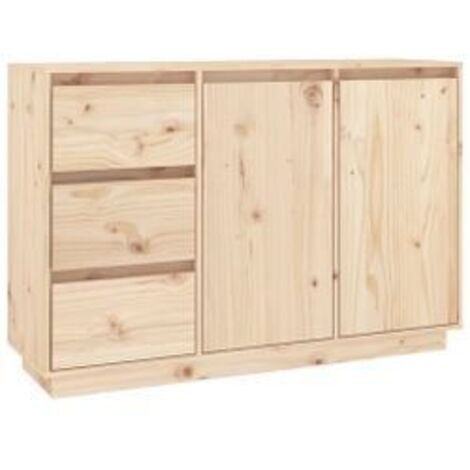 Petit buffet 2 portes 3 tiroirs en bois massif de pin Romane – Style classique et fonctionnel-Naturel