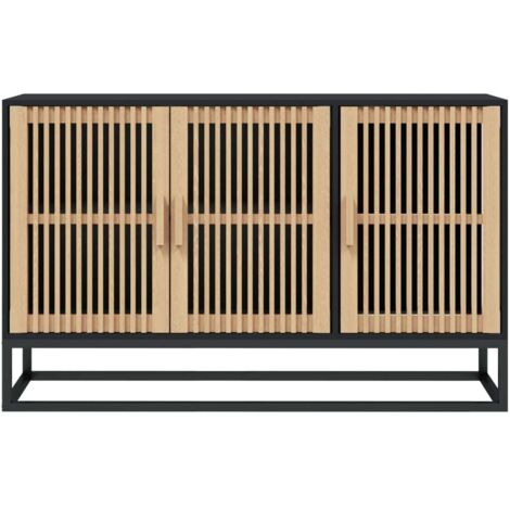 Petit buffet en bois naturel 3 portes et pieds en métal noir 105cm - Modèle Bolivia-Noir
