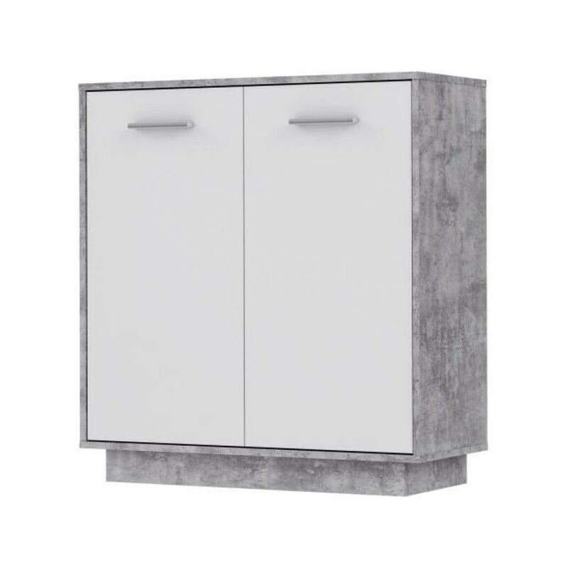 Petit buffet - Meuble de rangement pilvi - 2 portes - Blanc et béton clair - l 82,9 x p 34,2 x h 88,1 cm