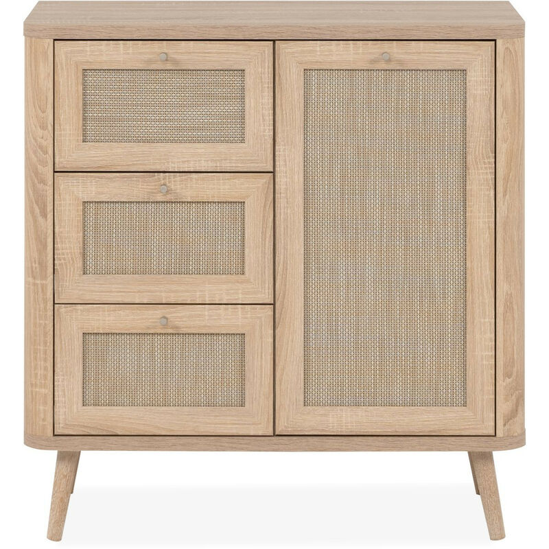 Homifab - Petit buffet cannage et effet bois naturel 81 cm - Padang
