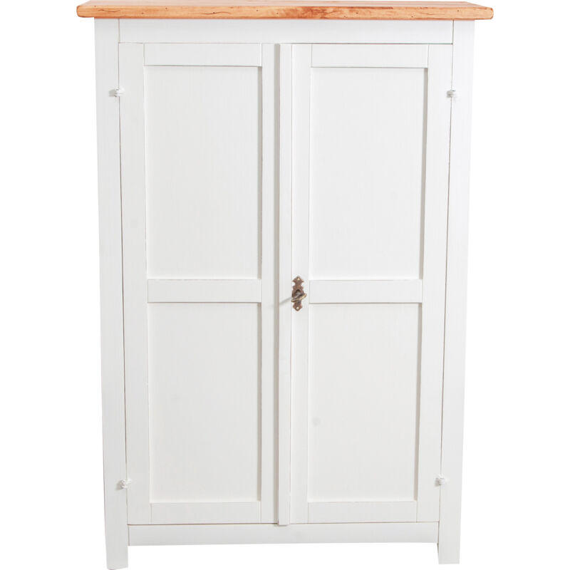 Biscottini - Petit cabinet campagnard en bois massif de tilleul structure antique blanche plan finition naturelle L68xPR25xH98 cm