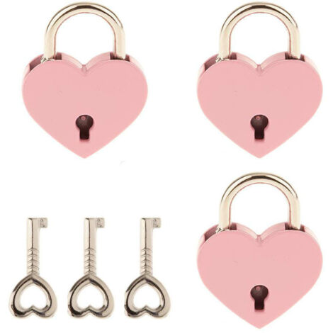 Petit Cadenas En Forme De Coeur En Métal, Mini Serrure Avec Clé Pour Boîte De Rangement De Bijoux Journal Intime, Rose 3 Pièces