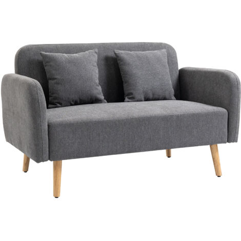 Petit Canapé 2 Places avec 2 Coussins, 130 x 70 x 80 cm, Gris