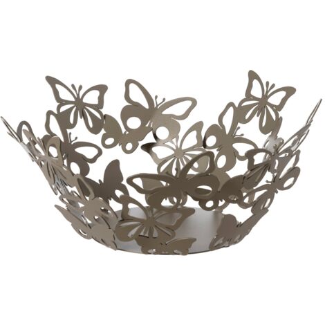 Petit centre de table Farfalloso Ø31 cm en fer perforé beige avec papillons décoration de table élégante Made in Italy