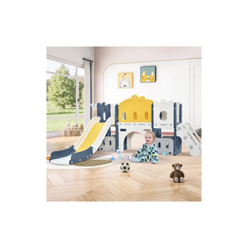 Petit château toboggan jouet d'escalade pour enfant 6 en 1, Fabriqué à partir de HDPE - bleu