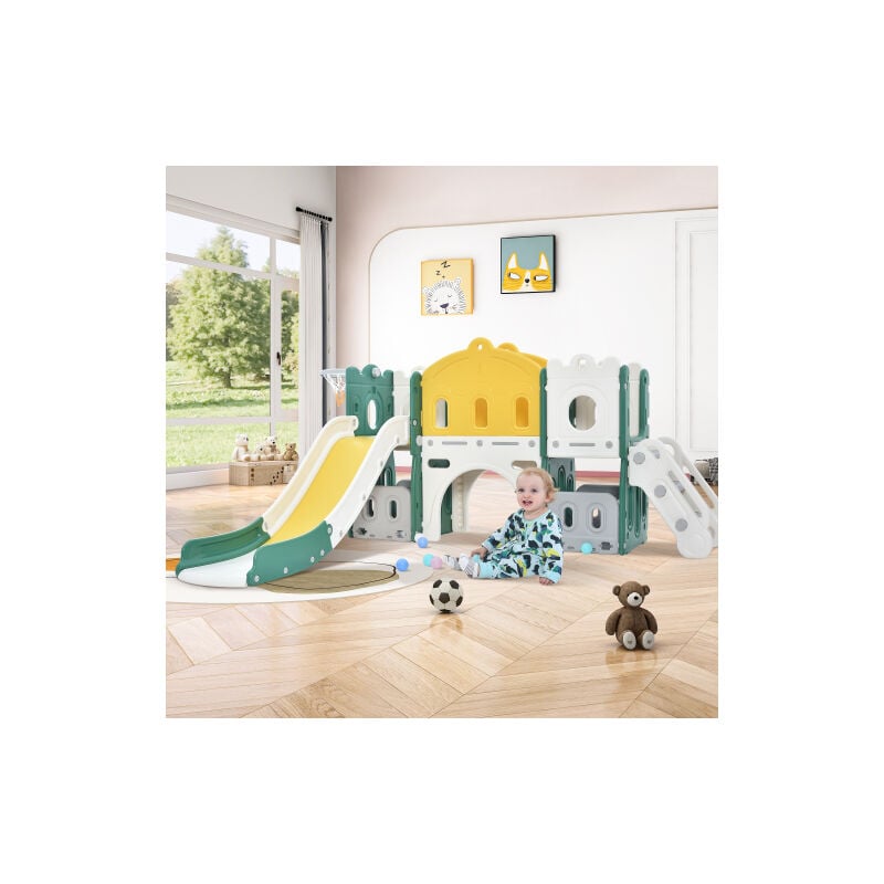 Petit château toboggan jouet d'escalade pour enfant 6 en 1, Fabriqué à partir de hdpe - vert