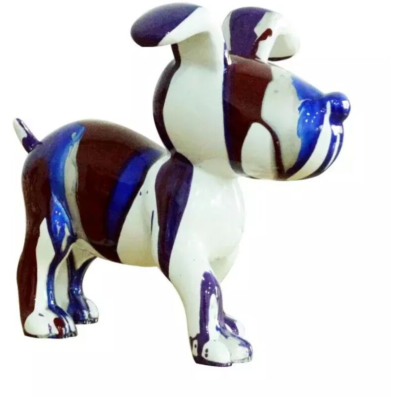 Meubletmoi - Petit chien sculpture décorative bleue et marron - design moderne contemporain