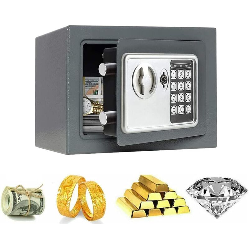 Petit coffre-fort électronique 23×17×17cm, coffre-fort numérique avec code PIN et 2 clés, coffre-fort mural, peut stocker des bijoux et de l'argent,