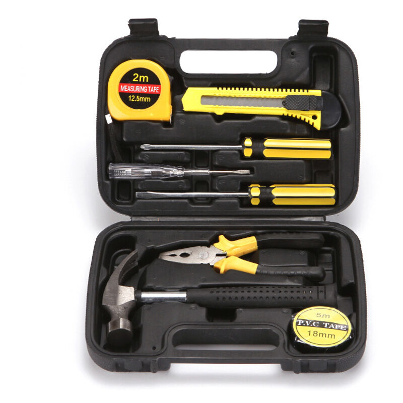 Petit coffret d'outils pour particuliers, ensemble universel de 9 petits outils à main pour la maison avec boîte de rangement en plastique