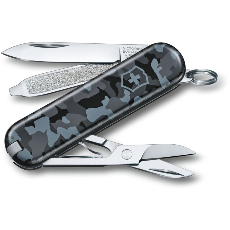 Victorinox - Petit couteau Classic sd, à 7 fonctions, avec ciseaux et lime à ongles avec tournevis, couleur camouflage marine.