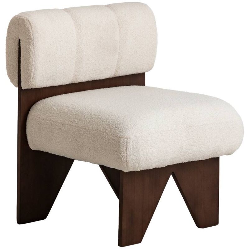Made In Meubles - Petit fauteuil carré en tissu bouclette et bois d'hévéa blanc Soléa
