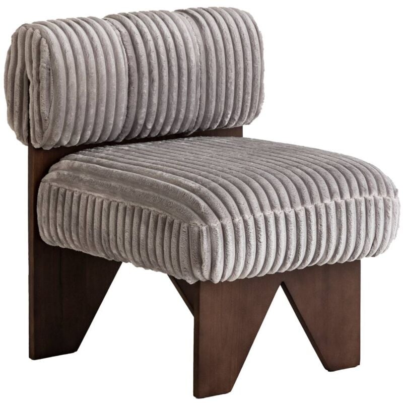 Made In Meubles - Petit fauteuil carré en velours côtelé et bois d'hévéa gris Soléa