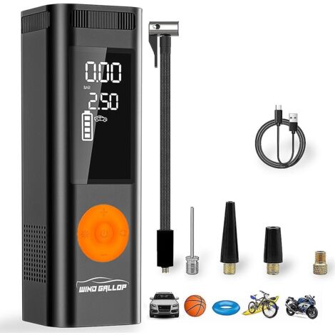 Petit Gonfleur De Pneu De Compresseur D'air Portable Avec Manomètre Pompe Voiture 12V Compresseur De Pneu Pompe À Air Électrique Pour Pneus De Voiture Vélo Balles De Moto (Orange)