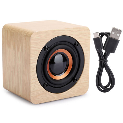 Petit Haut-parleur Bluetooth Portable en Bois Jaune Mini avec Charge USB
