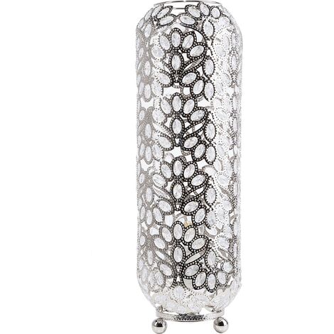 Petit Lampadaire Design Lampe de Chevet Abat-jour en Métal Argenté avec Cristaux E14 Max 40W Éclairage pour Salon au Design Glamour et Chic Beliani - Argenté