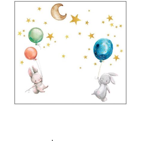 petit Lapin Ballon Lumineux Toile Stickers Muraux Dessin Anim Stickers Muraux Lumire Nocturne Stickers Muraux Dcoration Chambre D'enfants Stickers