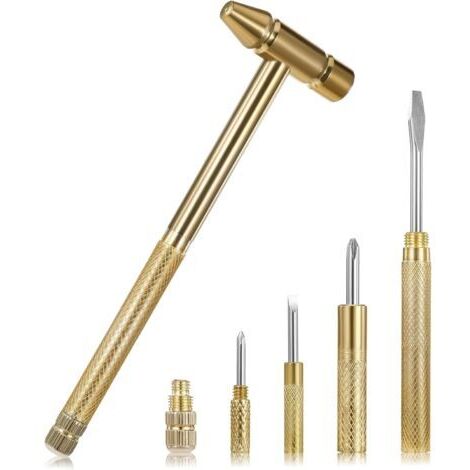 Petit marteau 6 en 1, mini marteau multifonction portable en métal avec tournevis cruciforme à tête plate et marteau à griffes multifonctions (doré)