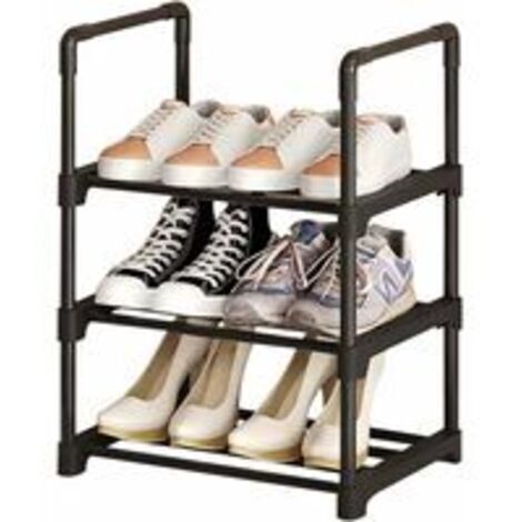 Petit meuble à chaussures, petit meuble à chaussures en métal à 3 niveaux, Étagères à chaussures étroite pour petit espace, Étagères à chaussures solide pour le placard, l'entrée, le couloir et le sal