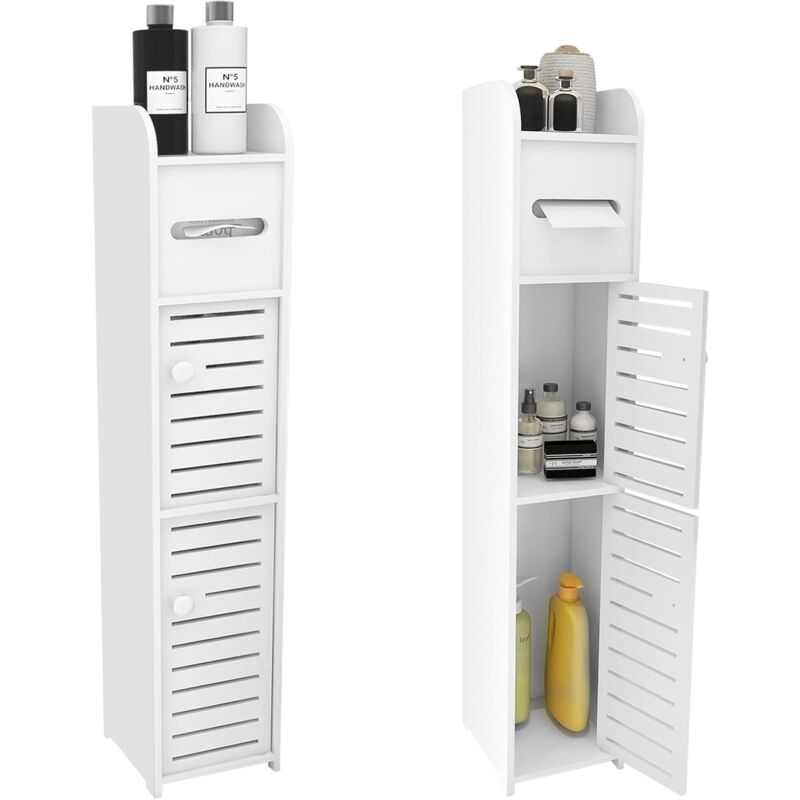 Tonchean - Petit Meuble de Rangement pour Toilettes, Support pour Papiers Toilettes, Colonne, Armoire de Salle de Bain, Placard, Étagère Réglable,