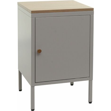 Petit meuble de rangement table de chevet 2 niveaux tôle d'acier laminée gris plateau MDF 63x40x40 cm MED04080