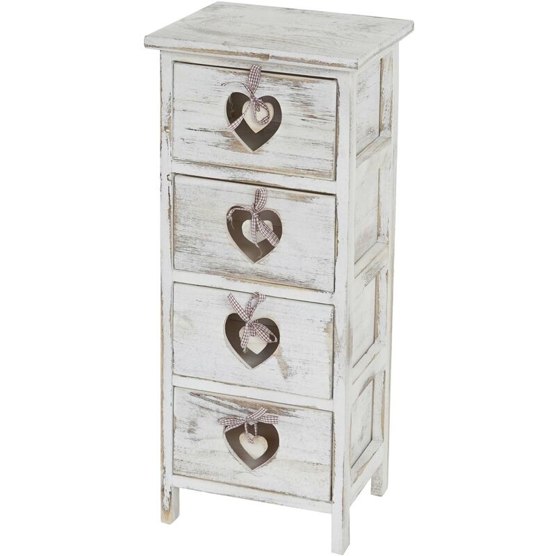 Petit meuble de rangement table de chevet 4 tiroirs avec motif coeurs 70x29x25cm style vintage blanc 040002529