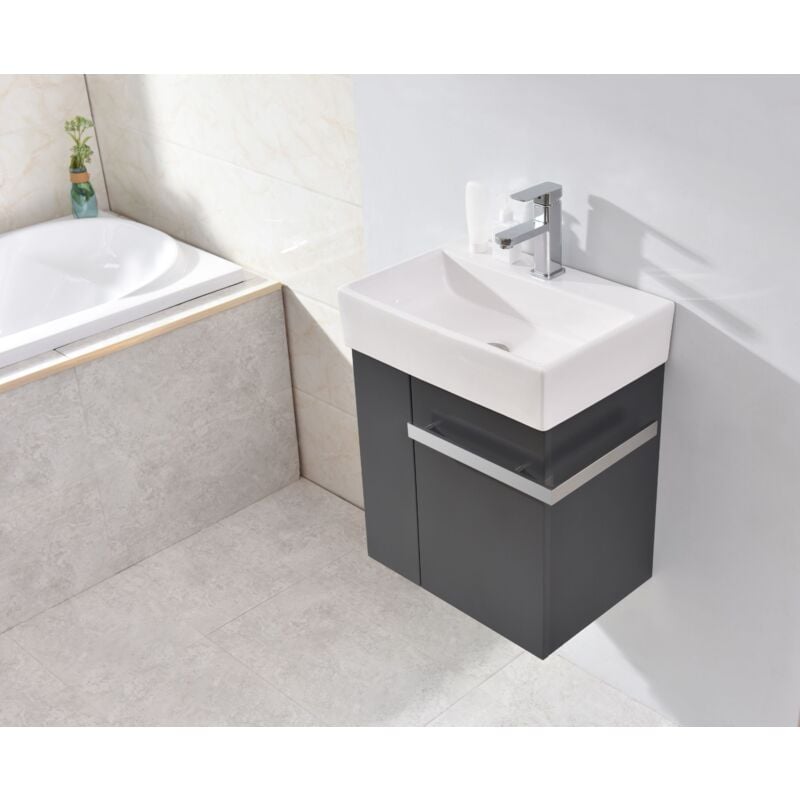 Petit meuble de salle de bain Compact 500 - antharcite mat Sans raccord d'écoulement - Bernstein