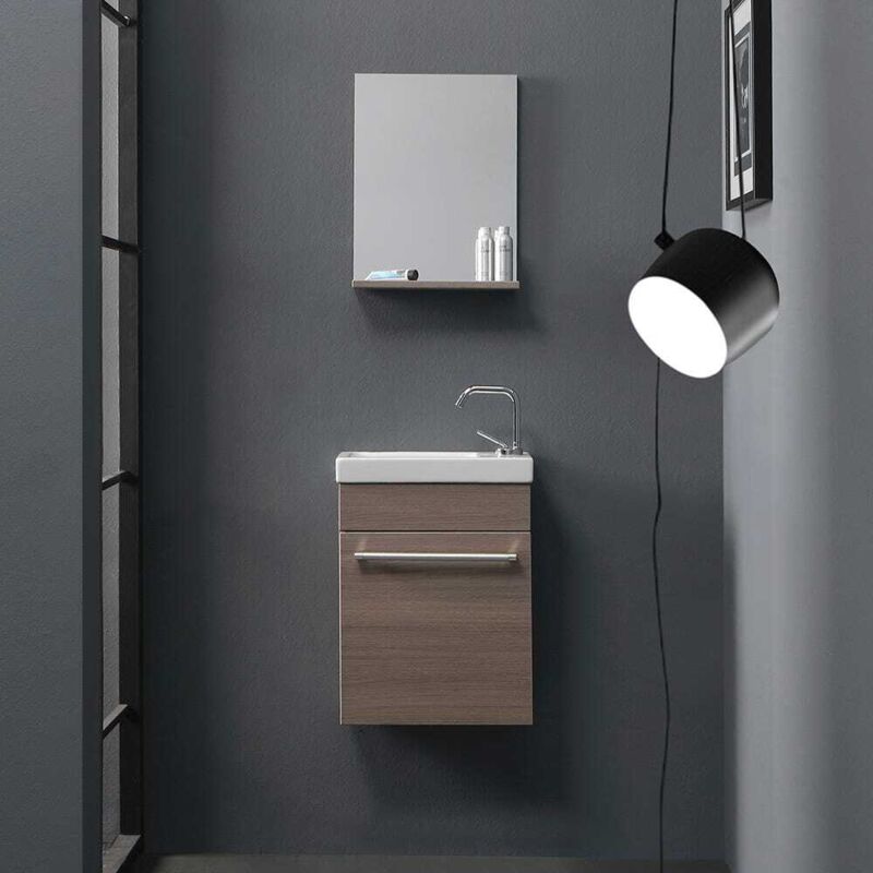Kiamami Valentina - Petit Meuble De Salle De Bains Pour Espaces Reduits Finition Chene Fume Smart