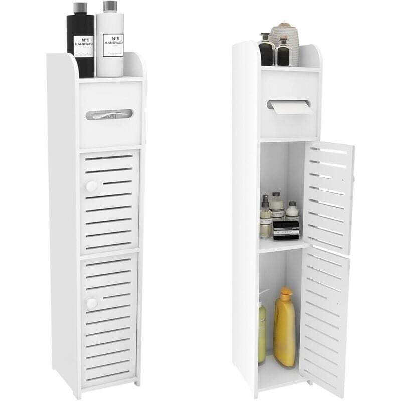 Petit meuble de toilette, porte-papier toilette, colonne, meuble de salle de bain, armoire, étagère réglable, pieds étanches, idéal pour les petits