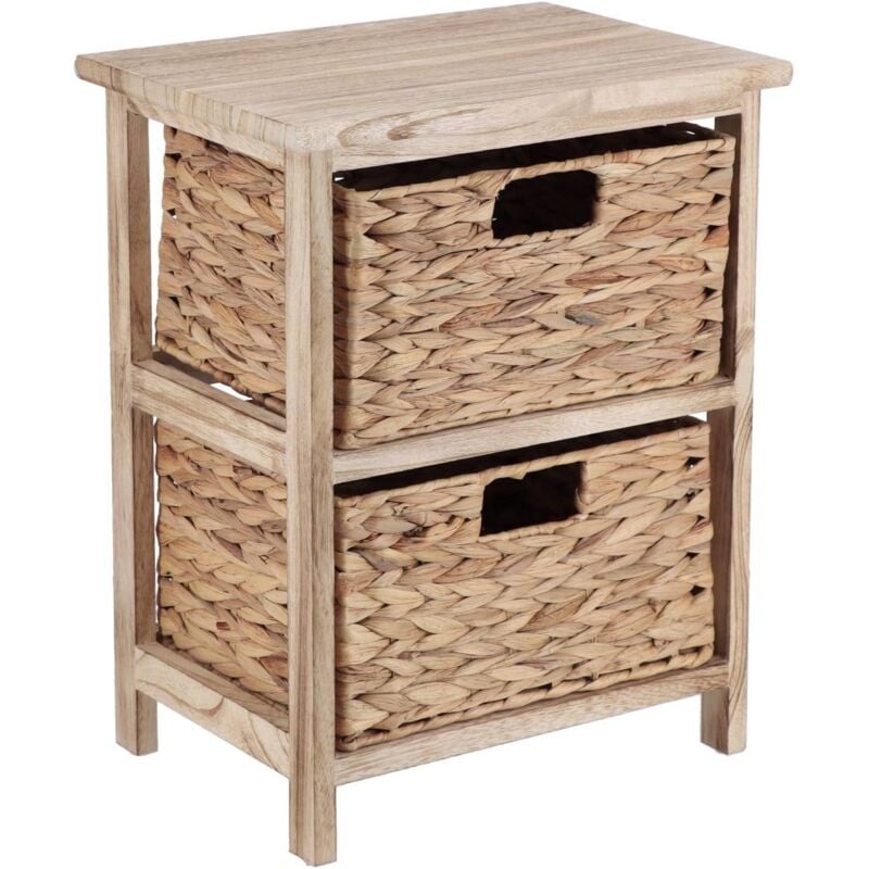 Tendance - Petit meuble paulownia 2 paniers jacinthe - naturel