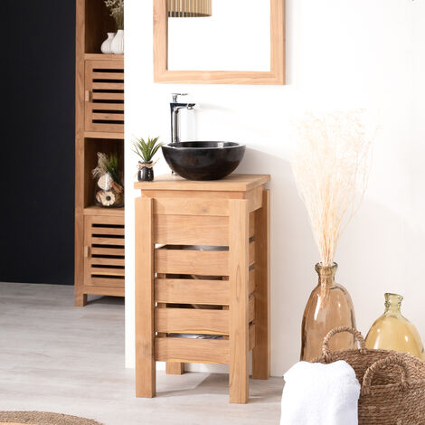 Meuble de salle de bain en bois de teck suspendu 115, mobilier de salle de  bain