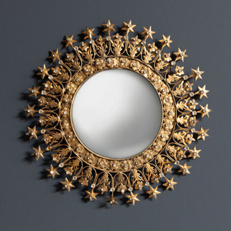 Petit miroir convexe auréole d'étoiles doré 28x28x1cm