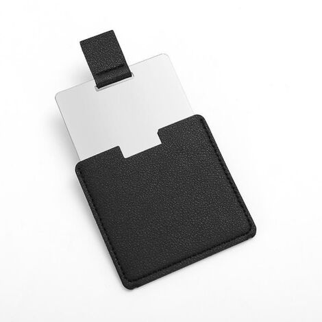 Petit miroir de poche portable en acier inoxydable avec étui en cuir PU