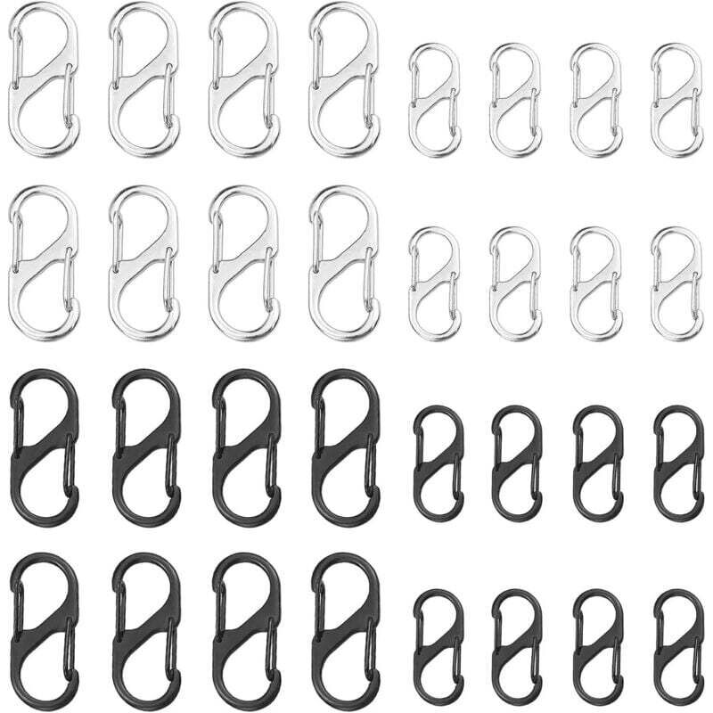 Petit mousqueton porte-clés en métal, anneau en S, double boucle de verrouillage à ressort, idéal pour la randonnée et le camping.
