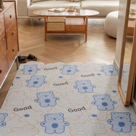Petit ours mignon [position verticale] 5080cm Boucle en soie Tapis de sol miniature à boucles, résistant, antitache et anti-usure, idéal pour enlever la boue et la saleté de l'entrée. Personnalisable
