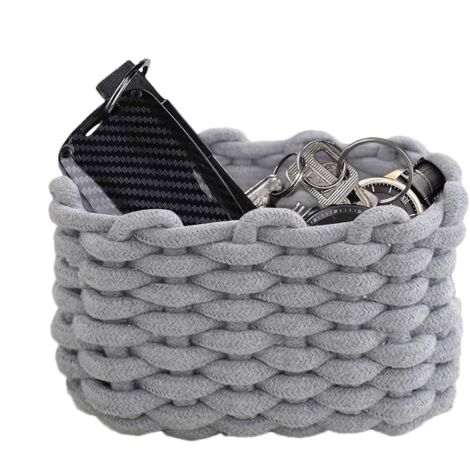 Petit panier tissé, petit panier tissé à la main - Petit en tissu rectangulaire  de rangement en corde de coton pour jouet de chat, jouet pour chien, organisateur de salle de bain