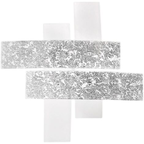 Petit plafonnier Lara verre blanc, feuilles argent, 50x50cm, 2xE27 max 52W, style moderne, ampoules non incluses, IP20