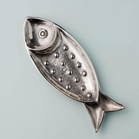 Petit plat poisson argenté aluminium 9x26cm