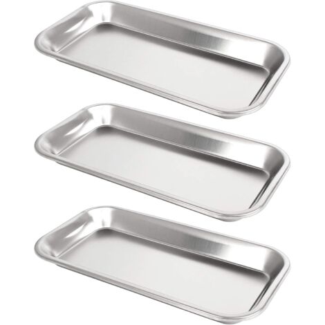 Petit plateau de fournitures de laboratoire rectangulaire en acier inoxydable 3 PCS