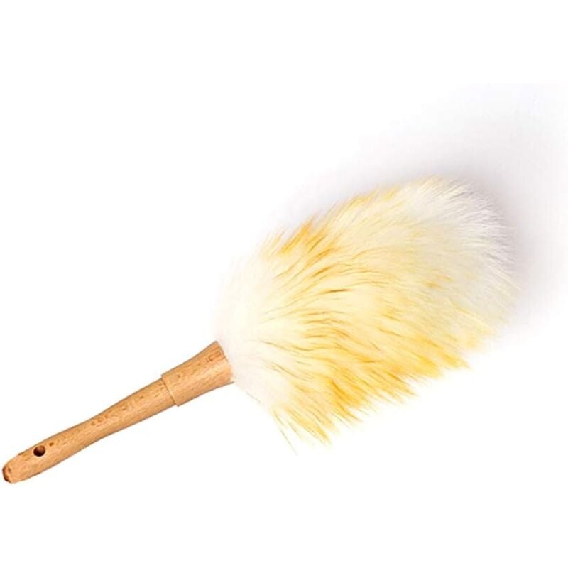 Csparkv - Petit plumeau, chiffon en laine douce, chiffon en microfibre antistatique avec poignée en bois, adapté au nettoyage de voiture à domicile
