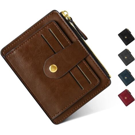 Petit porte-monnaie en cuir PU pour femme avec blocage RFID (marron)